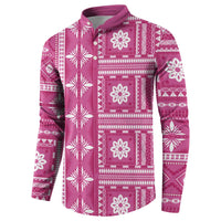 Fiji Masi All Pink Button Sweatshirt Tapa Pattern - Polynesian Pride