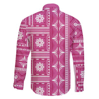Fiji Masi All Pink Family Matching Off The Shoulder Long Sleeve Dress and Hawaiian Shirt Tapa Pattern - Polynesian Pride
