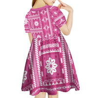 Fiji Masi All Pink Kid Short Sleeve Dress Tapa Pattern - Polynesian Pride