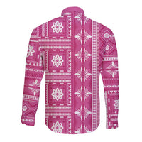 Fiji Masi All Pink Long Sleeve Button Shirt Tapa Pattern LT01 - Polynesian Pride