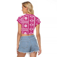 Fiji Masi All Pink Raglan Cropped T Shirt Tapa Pattern LT01 - Polynesian Pride