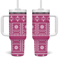 Fiji Masi All Pink Tumbler With Handle Tapa Pattern - Polynesian Pride