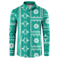 Fiji Masi All Teal Button Sweatshirt Tapa Pattern - Polynesian Pride