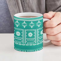 Fiji Masi All Teal Ceramic Mug Tapa Pattern - Polynesian Pride