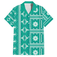 Fiji Masi All Teal Family Matching Long Sleeve Bodycon Dress and Hawaiian Shirt Tapa Pattern - Polynesian Pride