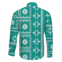 Fiji Masi All Teal Family Matching Off The Shoulder Long Sleeve Dress and Hawaiian Shirt Tapa Pattern - Polynesian Pride