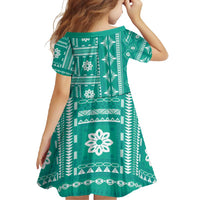 Fiji Masi All Teal Family Matching Off Shoulder Maxi Dress and Hawaiian Shirt Tapa Pattern - Polynesian Pride