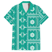 Fiji Masi All Teal Family Matching Tank Maxi Dress and Hawaiian Shirt Tapa Pattern - Polynesian Pride