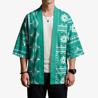 Fiji Masi All Teal Kimono Tapa Pattern - Polynesian Pride