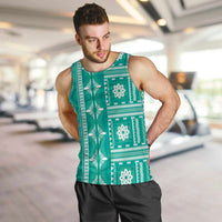 Fiji Masi All Teal Men Tank Top Tapa Pattern - Polynesian Pride