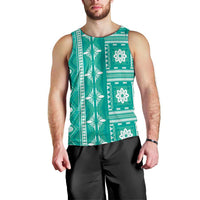 Fiji Masi All Teal Men Tank Top Tapa Pattern - Polynesian Pride