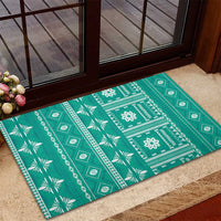 Fiji Masi All Teal Rubber Doormat Tapa Pattern LT01 - Polynesian Pride