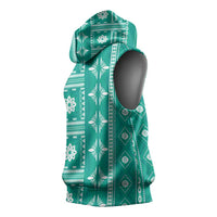 Fiji Masi All Teal Sleeveless Hoodie Tapa Pattern - Polynesian Pride