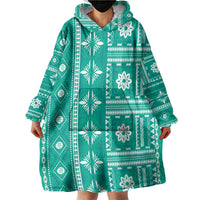 Fiji Masi All Teal Wearable Blanket Hoodie Tapa Pattern - Polynesian Pride