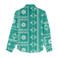 Fiji Masi All Teal Women Casual Shirt Tapa Pattern - Polynesian Pride