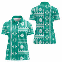 Fiji Masi All Teal Women Polo Shirt Tapa Pattern - Polynesian Pride