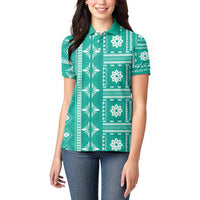 Fiji Masi All Teal Women Polo Shirt Tapa Pattern - Polynesian Pride