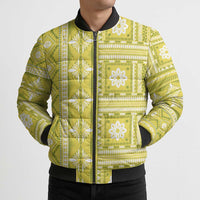 Fiji Masi All Yellow Bomber Puffer Jacket Tapa Pattern - Polynesian Pride