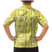 Fiji Masi All Yellow Family Matching Mermaid Dress and Hawaiian Shirt Tapa Pattern - Polynesian Pride