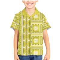 Fiji Masi All Yellow Family Matching Mermaid Dress and Hawaiian Shirt Tapa Pattern - Polynesian Pride