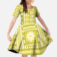 Fiji Masi All Yellow Family Matching Off Shoulder Maxi Dress and Hawaiian Shirt Tapa Pattern - Polynesian Pride