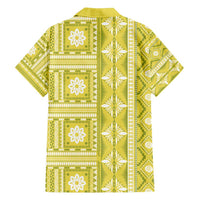 Fiji Masi All Yellow Family Matching Off Shoulder Maxi Dress and Hawaiian Shirt Tapa Pattern - Polynesian Pride