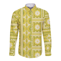 Fiji Masi All Yellow Long Sleeve Button Shirt Tapa Pattern LT01 Unisex Yellow - Polynesian Pride
