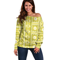 Fiji Masi All Yellow Off Shoulder Sweater Tapa Pattern - Polynesian Pride