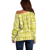 Fiji Masi All Yellow Off Shoulder Sweater Tapa Pattern - Polynesian Pride