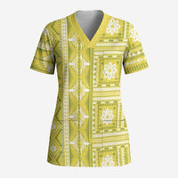 Fiji Masi All Yellow Scrub Top Tapa Pattern - Polynesian Pride