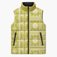 Fiji Masi All Yellow Sleeveless Puffer Jacket Tapa Pattern - Polynesian Pride