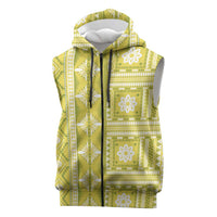 Fiji Masi All Yellow Sleeveless Zip Hoodie Tapa Pattern - Polynesian Pride