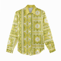 Fiji Masi All Yellow Women Casual Shirt Tapa Pattern - Polynesian Pride