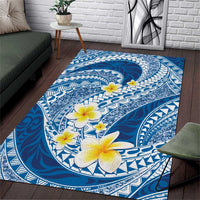 Plumeria Polynesian Blue Glitter Pattern Area Rug