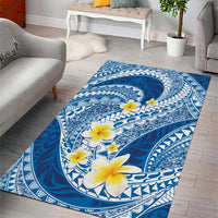 Plumeria Polynesian Blue Glitter Pattern Area Rug