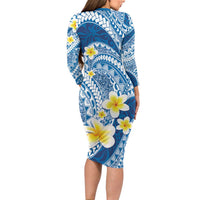 Plumeria Polynesian Blue Glitter Pattern Family Matching Long Sleeve Bodycon Dress and Hawaiian Shirt LT01 - Polynesian Pride