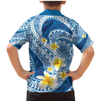 Plumeria Polynesian Blue Glitter Pattern Family Matching Mermaid Dress and Hawaiian Shirt LT01 - Polynesian Pride