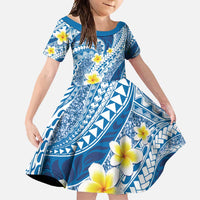 Plumeria Polynesian Blue Glitter Pattern Family Matching Mermaid Dress and Hawaiian Shirt LT01 Daughter's Dress Blue - Polynesian Pride