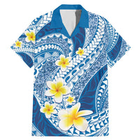 Plumeria Polynesian Blue Glitter Pattern Family Matching Mermaid Dress and Hawaiian Shirt LT01 Dad's Shirt - Short Sleeve Blue - Polynesian Pride