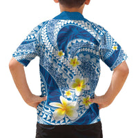 Plumeria Polynesian Blue Glitter Pattern Family Matching Off The Shoulder Long Sleeve Dress and Hawaiian Shirt