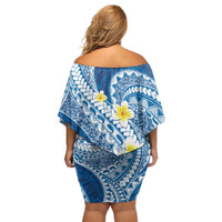 Plumeria Polynesian Blue Glitter Pattern Family Matching Off Shoulder Short Dress and Hawaiian Shirt LT01 - Polynesian Pride
