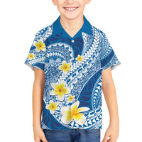 Plumeria Polynesian Blue Glitter Pattern Family Matching Puletasi and Hawaiian Shirt