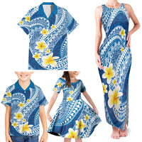 Plumeria Polynesian Blue Glitter Pattern Family Matching Tank Maxi Dress and Hawaiian Shirt LT01 - Polynesian Pride