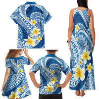 Plumeria Polynesian Blue Glitter Pattern Family Matching Tank Maxi Dress and Hawaiian Shirt LT01 - Polynesian Pride
