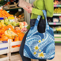 Plumeria Polynesian Blue Glitter Pattern Grocery Bag
