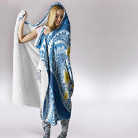 Plumeria Polynesian Blue Glitter Pattern Hooded Blanket