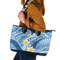 Plumeria Polynesian Blue Glitter Pattern Leather Tote Bag LT01 Blue - Polynesian Pride