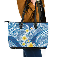 Plumeria Polynesian Blue Glitter Pattern Leather Tote Bag LT01 - Polynesian Pride