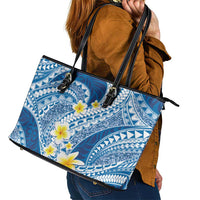 Plumeria Polynesian Blue Glitter Pattern Leather Tote Bag LT01 - Polynesian Pride