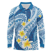 Plumeria Polynesian Blue Glitter Pattern Long Sleeve Polo Shirt LT01 Blue - Polynesian Pride